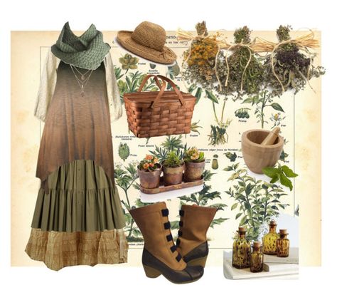 Adventure Gear Herbalist, Herbalist Aesthetic Outfit, Herbalist Aesthetic Clothes, Apothecary Costume, Witchy Lookbook, Herbalist Outfit, Herbalist Character Design, Crunchy Vibes, Herbalist Aesthetic