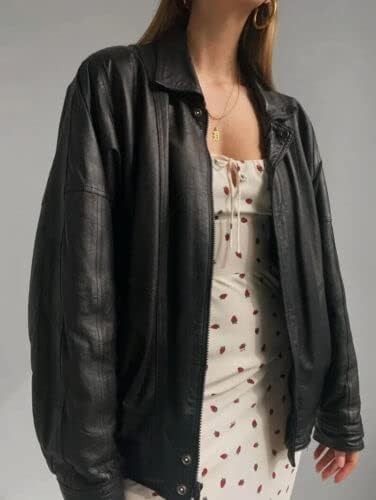 Amazon.com: Women’s Fashion 90s Leather Jacket Oversized Leather Bomber Jacket | 90’s Retro Vintage Leather Jacket : Clothing, Shoes & Jewelry Womens Leather Jacket Outfit, Black Leather Jacket Outfit, Jacket Outfit Women, Leather Jacket Women, Classic Leather Jacket, Womens Black Leather Jacket, Womens Jackets Casual, Lambskin Leather Jacket, Leather Jacket Outfits