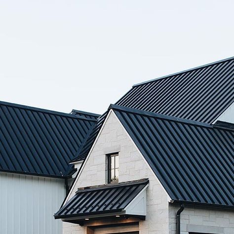 Metal Siding Colors, White Stucco House, Black Metal Roof, Metal Roof Houses, Stucco Siding, Metal Roof Colors, Standing Seam Roof, Theme Board, Brick Siding