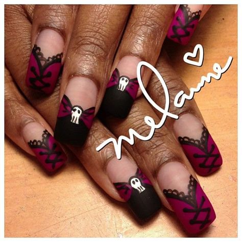 Corset Nails, Fly Nails, Nice Cakes, Rock Nails, Kids Nails, Skull Nails, Fingernail Designs, Punk Nails, Manicure Inspiration