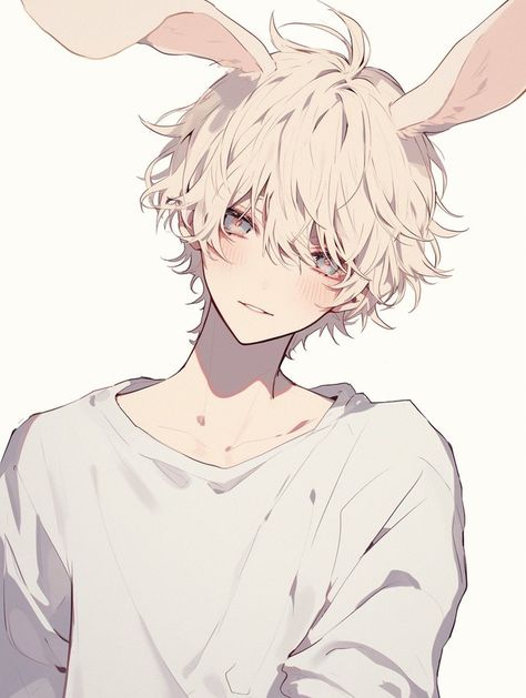 Bunny Boy Pfp, Bunny Anime Boy, Hair Artstyle, Anime Bunny Boys, Anime Bunny Oc, Anime Men With Animal Ears, Bunny Hybrid Oc, Bunny Boy Art, Bunny Boy Oc