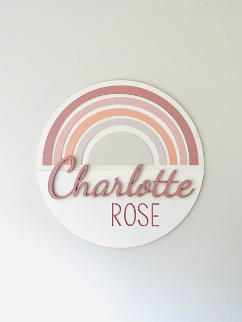 Rainbow Nursery Name Sign, Charlotte Name Sign, Rustic Rainbow Nursery, Baby Room Name Signs, Diy Name Signs For Nursery, Boho Rainbow Baby Shower Ideas, Girls Nursery Rainbow, Rainbow Nursery Theme, Rainbow Name Sign