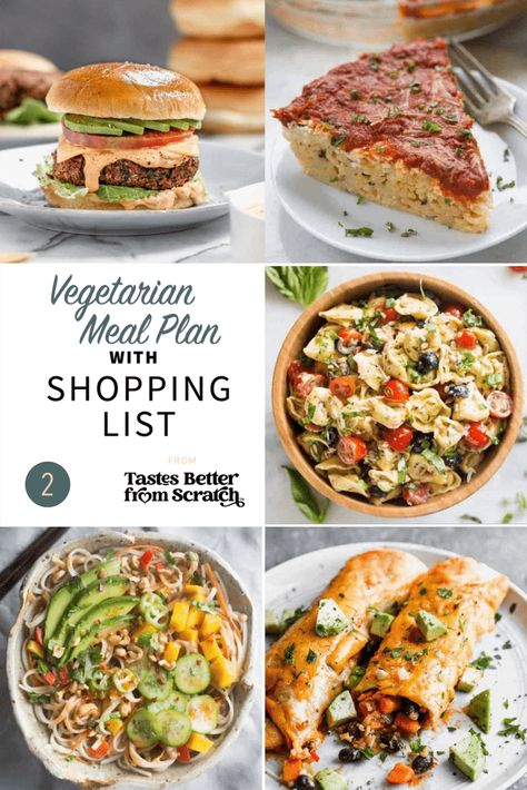 A 5 day Vegetarian Meal Plan with easy and healthy vegetarian dinner options and a free grocery shopping list; perfect for cooking on a budget. #mealplan #vegtarian #onabudget #tastesbetterfromscratch via @betrfromscratch Vegetarian Weekly Meal Plan, Veggie Meal Plan, Healthy Vegetarian Meal Plan, Delicious Vegetarian Dinner, Tastes Better From Scratch, Meatless Meal, Healthy Vegetarian Dinner, Vegetarian Meal Plan, Printable Shopping List