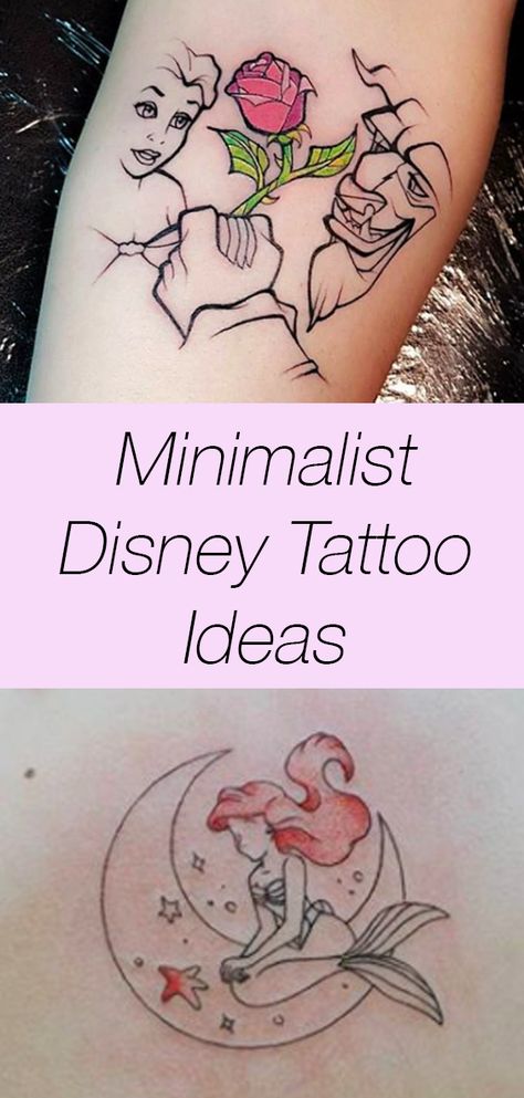 21 Magical Disney Tattoos To Make You Feel All The Nostalgia |  couple tattoo ideas beauty and beast Minimalist Disney Tattoo, Disney Tattoo Ideas, Little Mermaid Tattoo, Sister Tat, See Tattoo, Disney Sleeve, Flash Tattoo Designs, Disney Tattoo, Mermaid Tattoo