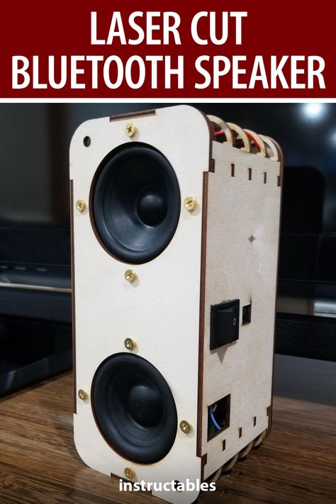 SiddharthS141 created this bluetooth speaker with a case that is laser cut. #Instructables #lasercut #audio #technology #electronics Family Tree Photo Frame, Audio Box, Wooden Speakers, Box Speaker, Speaker Enclosure, Laser Cut Box, Toy Piano, Laser Cut Plywood, Speaker Box Design