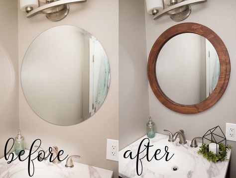 Oval Mirror Diy, Diy Round Mirror, Mirror Makeover Diy, Diy Mirror Frame, Round Mirror Frame, Bathroom Mirrors Diy, Oval Mirror Bathroom, Frame Circle, Entry Mirror