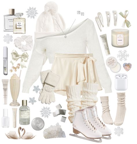 White Ice Skating Outfit, Ice Skating Fits Aesthetic, Coquette Figure Skating Outfit, Ice Skate Practice Outfit, Iceskating Astethic Outfit, Aesthetic Ice Skating Outfit, Ice Skating Outfit Practice, Cute Ice Skating Outfit, Ice Skater Outfits