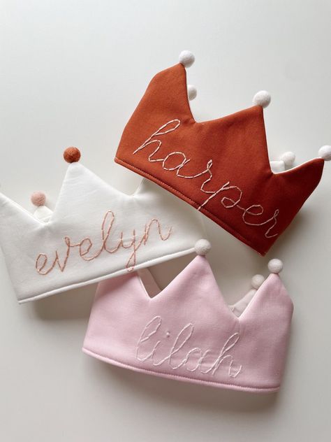 Personalized First Birthday Crown Gift Custom Name Crown - Etsy Fabric Crowns, Embroidered Headband, First Birthday Crown, Fabric Crown, Crown For Kids, Felt Crown, Crown Party, Custom Crown, Baby Boy Birthday