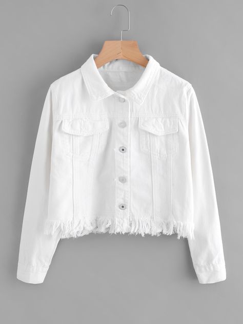 Cute White Jacket, Denim Jacket Outfit Classy, White Denim Jacket Outfit, White Jacket Outfit, Cute Denim Jacket, Blouse Outfit Casual, Rare Clothing, Jacket For Girls, Cute White Dress