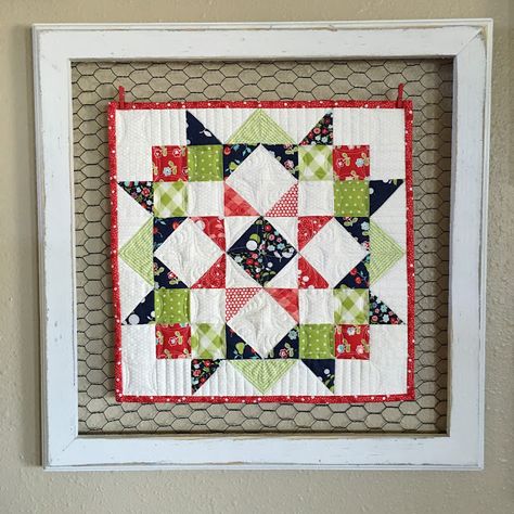 Moda Love Mini Quilt In Rustic Frame Framed Quilt, Tiny Quilts, Quilted Wall Hangings Patterns, Quilt Hanging, Mini Patchwork, Quilt Display, Doll Quilts, Mini Quilt Patterns, Picnic Quilt