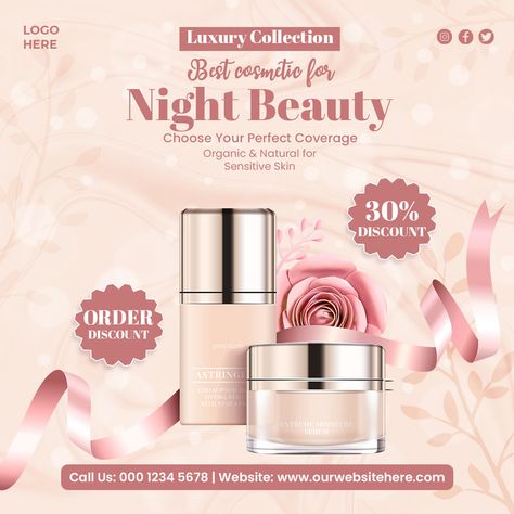 Cosmetics beauty products and makeup social media post banner design template#pikbest#templates Cosmetics Posts For Instagram, Cosmetic Leaflet Design, Cosmetics Creative Ads, Makeup Social Media Post, Beauty Social Media Post, Makeup Banner, Email Banner, Beauty Banner, Story Banner