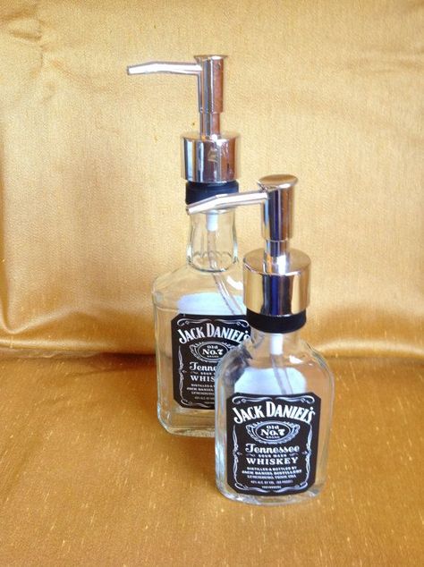 For the Gray and Yellow Bathroom Gray And Yellow Bathroom, Jack Daniels Soap Dispenser, Dispenser Diy, Soap Dispenser Set, Leather Drawer, Jack And Coke, Homemade Holiday Gifts, Whiskey Girl, Game Room Bar