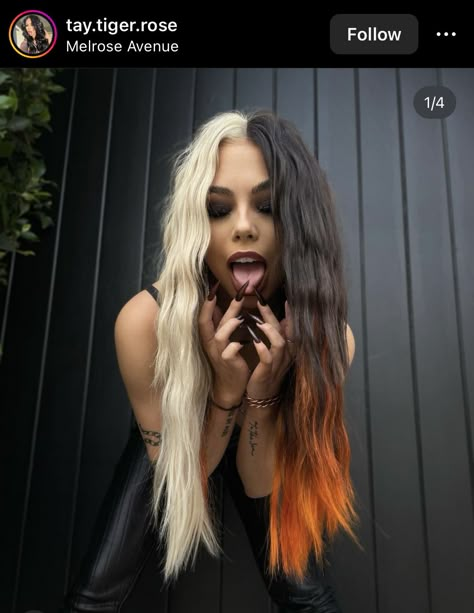 Emo Hair Color, Split Dyed Hair, Peekaboo Hair, Hair Puff, Dyed Hair Inspiration, Split Hair, Emo Hair, Pretty Hair Color, Edgy Hair