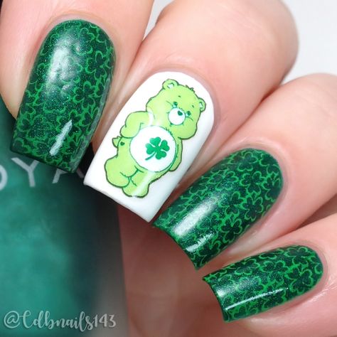 Carebear Nail Ideas, Carebear Nail Art, Care Bears Nails, Care Bear Nails, Pikachu Nails, Magical Drawings, Precious Nails, Saint Patrick Nail, Bear Nails