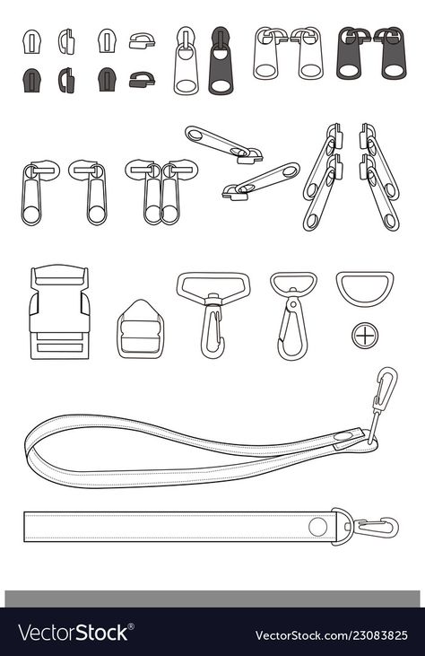 How To Draw Zipper, Zipper Flat Sketch, Zipper Drawing, Flat Drawings, Bag Illustration, Illustration Template, Technical Illustration, Flat Sketches, Outline Drawing