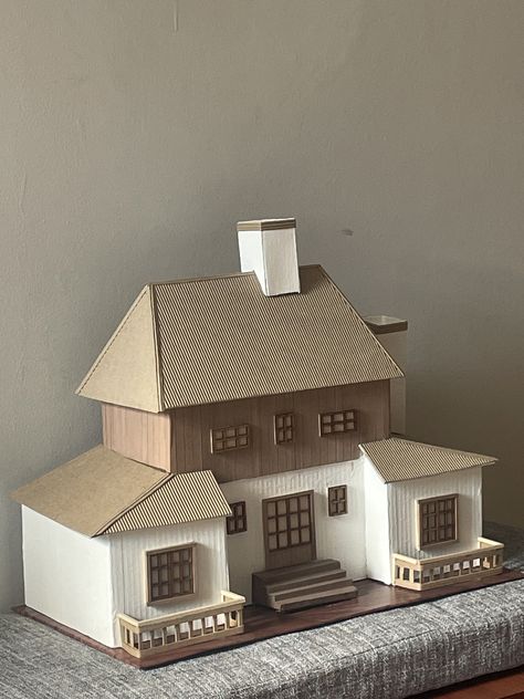 Mini House Cardboard, Miniature House Model Architecture, Cardboard House Architecture, Tiny Cardboard House, Cardboard House Sculpture, Modern Cardboard House, How To Make A House Out Of Cardboard, Architecture Cardboard Model, House Model Cardboard