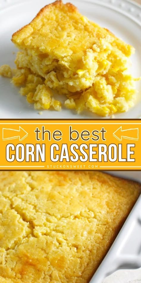 Indulge in the best corn casserole recipe that’s both crumbly and dense! This delightful corn recipe casserole is the perfect Thanksgiving side dish to impress your guests. Make the BEST Thanksgiving side this holiday! Awesome And Easy Creamy Corn Casserole, Easy Sides Thanksgiving, Corn Casserole Sweet, 5 Ingredient Corn Casserole, Thanksgiving Side Dishes With Corn, Smothered Corn Recipe, Old Fashioned Corn Casserole, Best Cornbread Casserole Recipe, Moist Corn Casserole