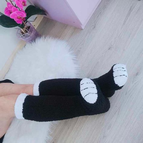 Paw Cat Knitted Socks,  Black Paw Cat, Thigh High Plush Socks, Fuzzy Paw Long Ankle Boots by KnitKnotBoutique1 on Etsy Cat Thigh Highs, Cat Paw Thigh Highs, Paw Socks Aesthetic, Black Fuzzy Socks, Cat Thigh High Socks, Cat Paw Thigh High Socks, Paw Socks, Cat Paw Socks, Socks Fuzzy