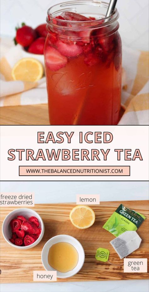 This homemade strawberry iced tea is the perfect refreshing summer drink. With just a few simple ingredients you can whip up the perfect iced strawberry tea for yourself! Strawberry Iced Tea, Strawberry Green Tea, Resep Sushi, Iced Tea Recipes Homemade, Iced Drinks Recipes, Tea Drink Recipes, Green Tea Recipes, Iced Green Tea, Strawberry Tea