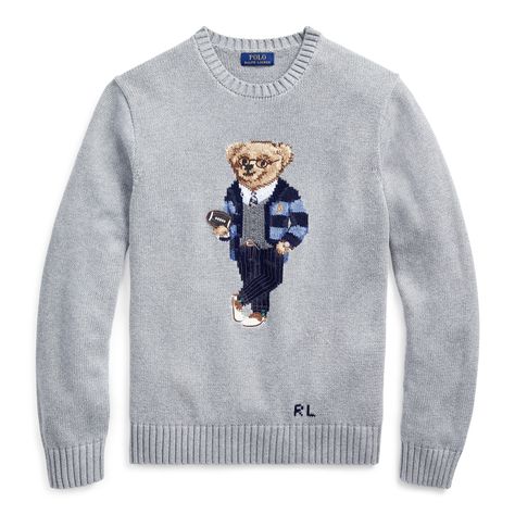 Polo Bear Cotton Sweater Ralph Lauren Sweater Bear, Polo Bear Outfit, Man Closet, Ralph Lauren Bear, Ralph Lauren Polo Bear, Money Clothes, Duffel Coat, Nate Archibald, Preppy Mens Fashion