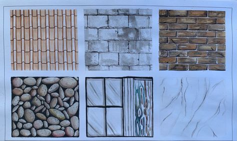 Glass Texture Architecture Drawing, Stone Rendering Marker, Brick Texture Architecture Drawing, Watercolor Texture Architecture, Roof Texture Drawing, Bricks Texture Drawing, Marble Texture Drawing, Brick Texture Drawing, Architecture Materials Texture Drawing