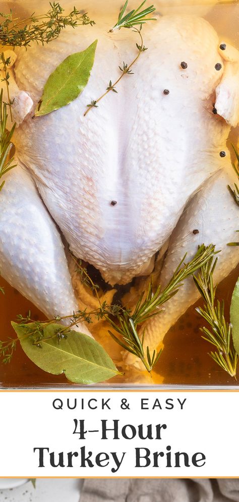 Short on time amid all the holiday hoopla? This quick turkey brine is ridiculously easy to throw together and gives you a juicy, flavorful turkey in a fraction of the time needed for a traditional brine. With fragrant aromatics like fresh rosemary, fresh thyme, and whole peppercorns, and plenty of salt to really lock in those flavors and juices. Quick Turkey Brine, Brine For Turkey, Best Turkey Brine, Turkey Brine Recipe, Best Turkey Gravy, Quick Turkey, Brine Recipes, Best Apple Cider, Turkey Brine Recipes