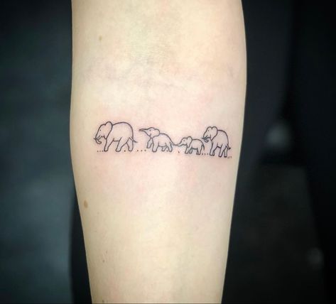 Elephant Band Tattoo, Family Of 4 Elephants Tattoo, Elephant Family Of 4 Tattoos, 4 Elephant Family Tattoo, Fine Line Elephant Family Tattoo, 4 Elephants Tattoo, Minimal Elephant Tattoo, Elephant Family Tattoo, Baby Elephant Tattoo