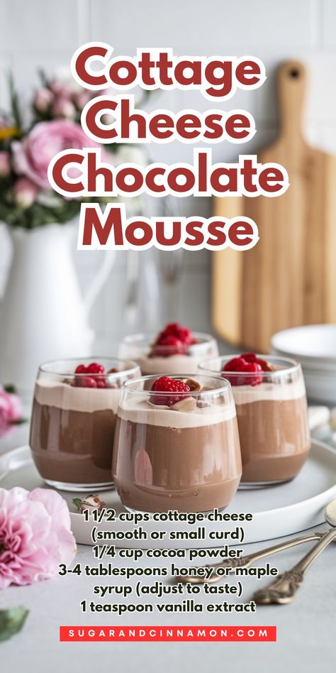 Cottage Cheese Chocolate Mousse is a rich, creamy dessert that offers a healthier twist on the classic treat. This mousse is packed with protein and full of indulgent chocolate flavor. Low Carb Chocolate Cottage Cheese Mousse, Cottage Cheese Chocolate Mousse Recipe, Carnivore Chocolate Mousse, Cottage Cheese Mouse Recipes, Chocolate Cottage Cheese Mouse, Healthy Dessert With Cottage Cheese, Cottage Cheese Tiramisu, Cottage Cheese Chocolate Moose, Cottage Cheese Moose