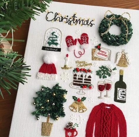 Modern Embroidery Kit, Kit Christmas, Christmas Embroidery Designs, Learn Embroidery, Cute Embroidery, 자수 디자인, Hand Embroidery Art, Modern Embroidery, Christmas Embroidery