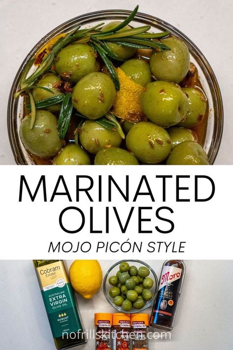 These mojo picón Spanish marinated olives are an excellent appetiser option and are super quick and easy to make! Marinated Cheese And Olives In A Jar, Warm Marinated Olives, Spanish Olives, Marinated Olives, Manchego Cheese, Olive Recipes, Spanish Recipes, Creative Cooking, Green Olives