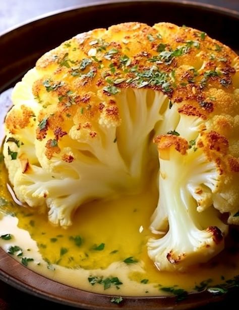 Whole Roasted Cauliflower - Easy DIY Recipes Sweet Corn Salad Recipe, Roasted Cauliflower Head, Roasted Cauliflower Recipes, Cauliflower Dishes, Whole Roasted Cauliflower, Easy Cauliflower, Head Of Cauliflower, Baked Cauliflower, Diy Recipes