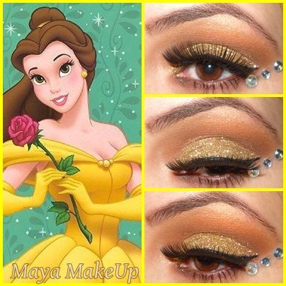 Disney Princesses - Glam Express #beautytutorial #tutorial #eyetutorial #glamexpress #disneymakeup #disneyprincess Beauty And The Beast Quince, Carnaval Make-up, Disney Eye Makeup, Belle Makeup, Disney Inspired Makeup, Belle Halloween, Disney Princess Makeup, Nails Disney, Make Carnaval