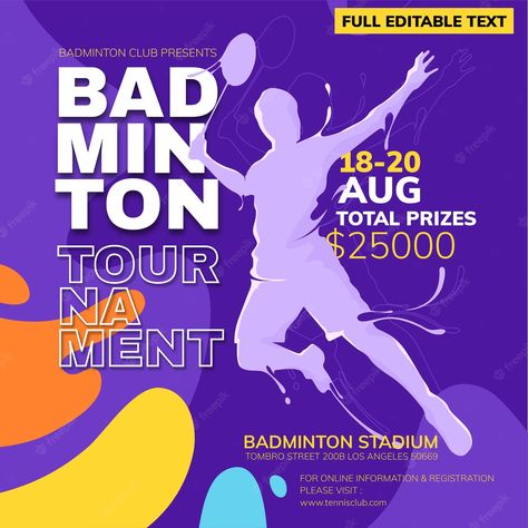 Tournament Flyer Design, Badminton Poster, Tournament Poster, Badminton Championship, Badminton Club, Badminton Tournament, Badminton Sport, Flyer Free, Poster Design Layout