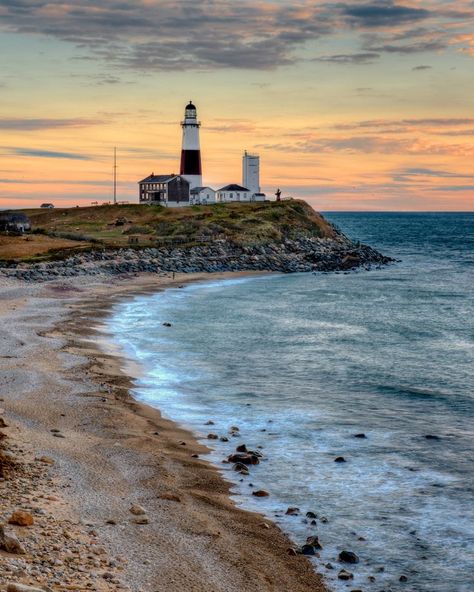 Montauk Lighthouse Sunrise Montauk Long Island, Meet Me In Montauk, Montauk Lighthouse, Background Ideas, Long Island Ny, Light House, Water Tower, Be Beautiful, Oh The Places Youll Go