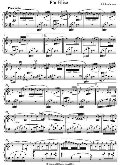 Beethoven - Fur Elise (original) sheet music for Piano Fur Elise Sheet Music, Piano Composition, Free Sheet Music For Piano, Beethoven Music, Fur Elise, Piano Sheet Music Classical, Clarinet Sheet Music, Flute Sheet Music, Sheet Music For Piano