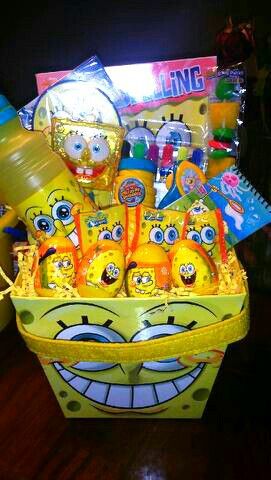 Spongebob! Spongebob Easter, Spongebob Spongebob, Fun Kid Lunch, Unique Easter Baskets, Valentines Day Baskets, Spongebob Birthday Party, Spiderman Gifts, Happy Christmas Day, Kids Gift Baskets