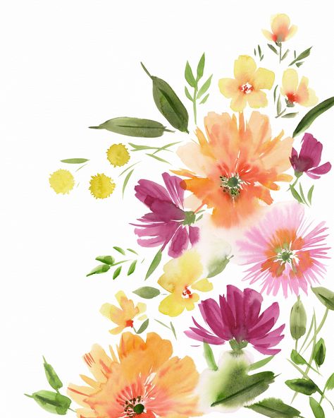 Title: "Fields of Flourish Joy" | Expressive Watercolor Floral Print | Kids Room Decor | Nursery Art | Home Decor by Stephanie Ryan Description: "Fields of Flourish Joy" is a vibrant and fun watercolor floral print that brings a burst of color and joy to any space. Featuring loosely painted flowers in bright shades of pink, magenta, orange, and yellow, this expressive artwork is perfect for kids' rooms, nurseries, and home decor. The lively floral design captures the essence of a blooming field, Expressive Watercolor, Diy Canvas Art Easy, Watercolor Flower Illustration, Loose Watercolor Flowers, Fun Watercolor, Watercolor Flower Background, Cards Watercolor, Vintage Flowers Wallpaper, Sketchbook Illustration