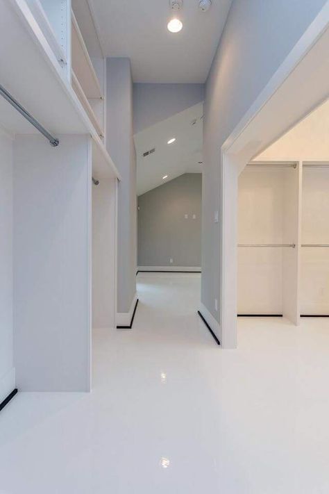 White Epoxy Flooring In Houston Apoxy House Floor White, White Epoxy Floor Basement, White Marble Epoxy Floor, White Epoxy Floors In Home, Epoxy Floor White, Closet Flooring, White Epoxy Floor, Baby Blue Bedrooms, Epoxy Floor Basement