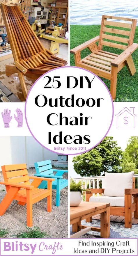 25 Free DIY Outdoor Chair Plans for Lawn, Patio and Garden Diy Patio Dining Chairs, Wood Deck Chairs, Diy Garden Chair Ideas, Pallet Patio Chairs, Wooden Garden Furniture Ideas, Pallet Chairs Outdoor Diy, Diy Patio Chairs Wood, Diy Garden Seat, Diy Outside Chair