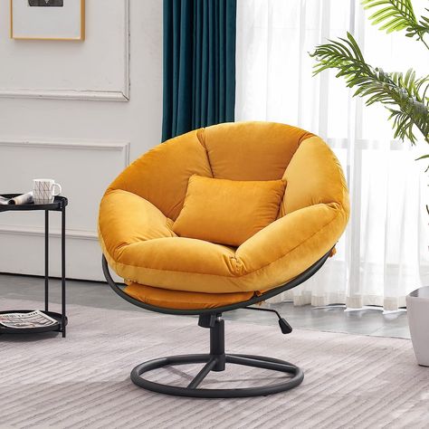 Swivel Papasan Chairs, Gas Lift Cozy Chair with Height Adjustment, Velvet Rocking Saucer Chair for Living Room Small Space HQ405 (Yellow) Saucer Chair, Best Office Chair, Chair For Living Room, Cozy Chair, Large Chair, Swivel Accent Chair, Papasan Chair, Comfy Chairs, Armless Chair