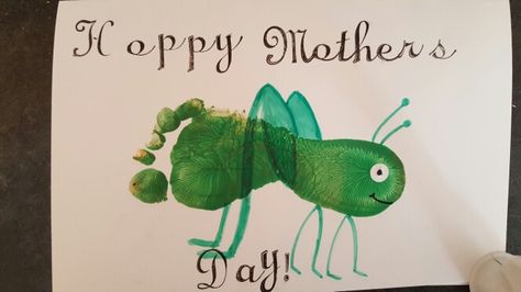 Happy Mother's Day - footprint grasshopper card Footprint Grasshopper, Infant Room, Footprint Crafts, Footprint Art, Daycare Crafts, Spring Art, Kid Crafts, Spring Crafts, Infants