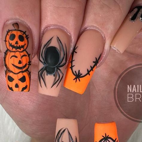 Britt Jackson on Instagram: "Spooky Season 🕷️   #spookyseason #spookynails #nailsforhalloween #pumpkinnails #spidernails #halloweennailart #halloween2024 #orcuttnail #calinails #805nails" Pumpkin Nails, Halloween Nail Art, Halloween Nails, Spooky Season, Nails, Halloween, Instagram