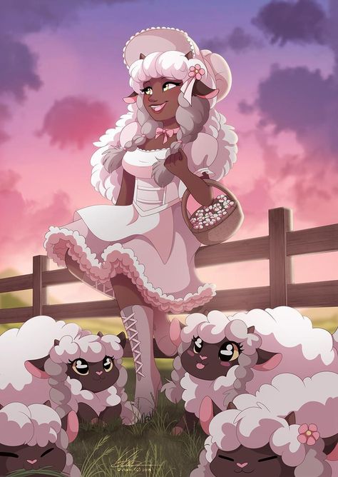 a humanized Wooloo...with some woolly Wooloos! :D Sheep Girl, New Print, Sheep, Pokemon, Deviantart, White, Black, Pokémon