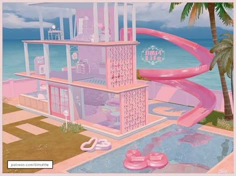 Barbie Dream House Sims, Barbie Room Decor, House Sims 4, 2023 Barbie, Barbie Room, Free Sims 4, Tumblr Sims 4, Sims Building, Sims House Design