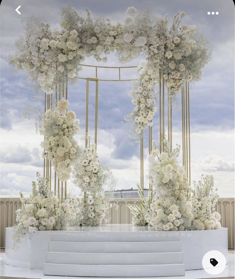 All White Ceremony Wedding, Heaven Themed Wedding, Wedding Stage Backdrop Elegant, Bridal Table Backdrop, Planet Diy, Wedding Decoration Idea, Ideas Wedding Decoration, Decoration Ideas Wedding, Flowers Farm