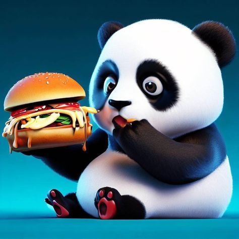 Burger Pictures, Eating Burger, Panda Food, Food Panda, Panda 3d, Panda Eating, Food Factory, Cute Panda, Cute Images