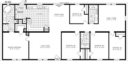 2,085 sq ft  5 Bedrooms, 3 Baths. Would like to take the wall out in the kitchen and make it a large island. Triple Wide Mobile Homes, Double Wide Manufactured Homes, Mobile Home Doublewide, Modular Floor Plans, Manufactured Homes Floor Plans, Four Bedroom House Plans, Modular Home Plans, Mobile Home Floor Plans, Manufactured Home Remodel