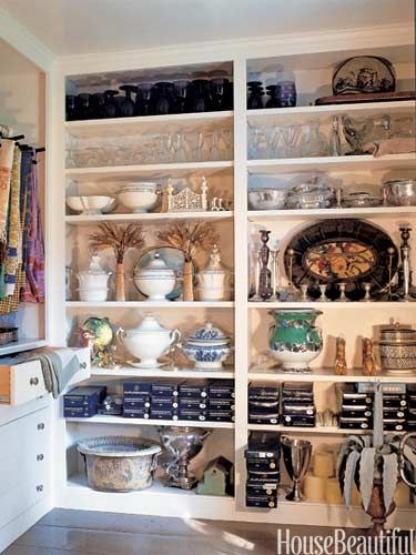 Designer Bunny Williams - Top Interior Decorators - House Beautiful Kitchen Butlers Pantry, China Storage, Bunny Williams, Closet Shelves, Butler's Pantry, Butler Pantry, Pantry Storage, Eclectic Home, Kitchen Pantry