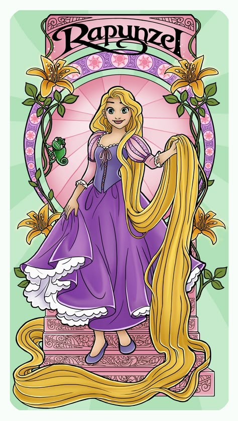 Art Nouveau Disney, Rapunzel Art, Sleeping Beauty Art, Disney Enchanted, Disney Rapunzel, Princesa Disney, Disney Tangled, Pinturas Disney, Long Blonde