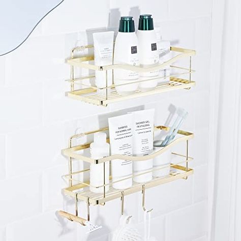 Bath Caddies, Shower Rack, Steel Bath, Shower Storage, Gold Shower, Shower Organization, Stainless Steel Wall, Shower Shelves, Shower Caddy